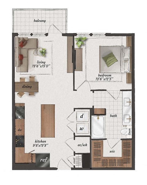 1 Bedroom, 1 Bathroom, 810 Square Feet - A5 Floorplan at St. Elmo Apartments in Austin, TX